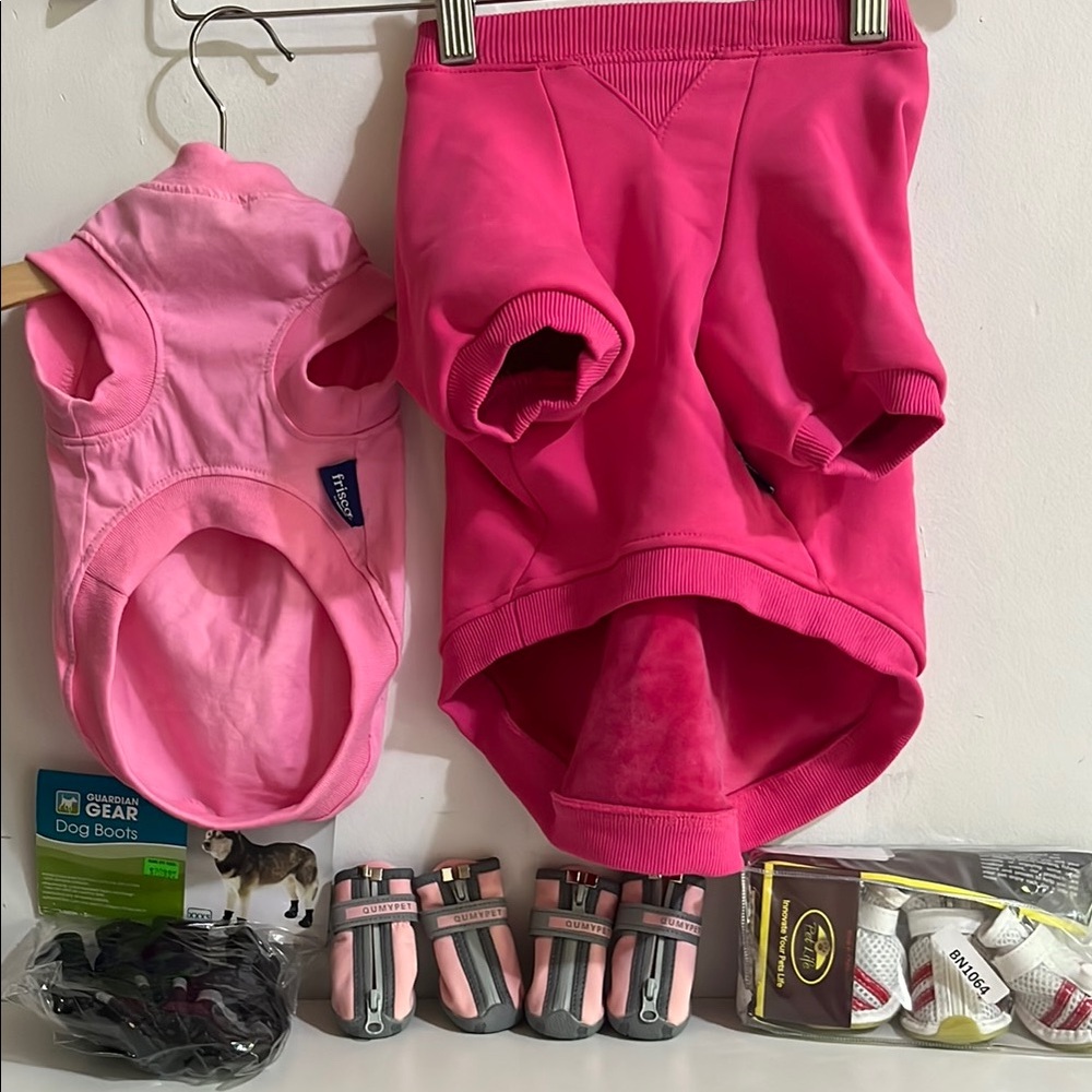 Pink Dog Hoodie and Vest Set with booties Bundle